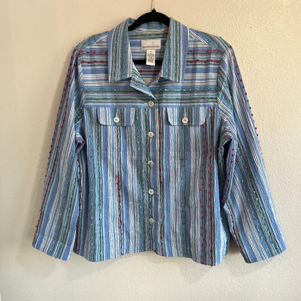 Draper's & Damon's Womens Blue Striped Jacket, XL